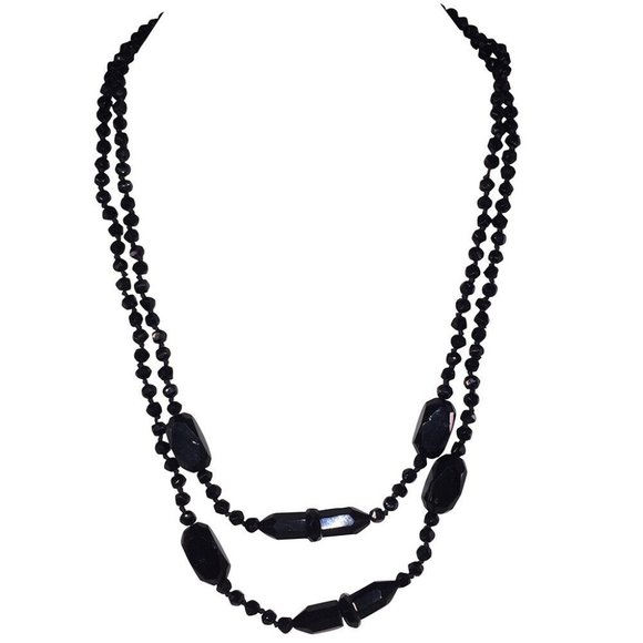 Victorian French Jet Bead Flapper Necklace